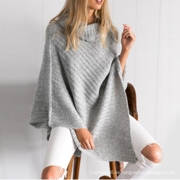 Venta al por mayor Stand Collar Poncho Pullover Sweater para Mujeres